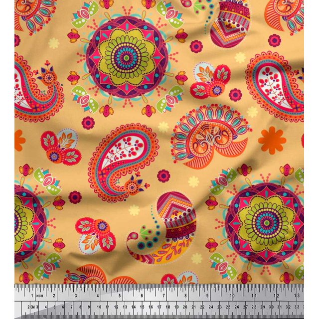 Soimoi Rayon Fabric Mandala & Paisley Ethnic Print Fabric by Yard 56 Inch Wide