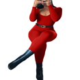 thumbnail image 3 of Combinaison Longue pour Femmes, Couleur Unie, Manches Longues, Col en U, Justaucorps Ajusté, 3 of 7