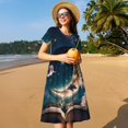 thumbnail image 4 of Wukai Robe à Manches Courtes Imprimé Ciel Étoilé Lune pour Femmes, Robe Décontractée Confortable, Mélange Spandex Doux, Tenue Élégante pour l'Été, 4 of 6