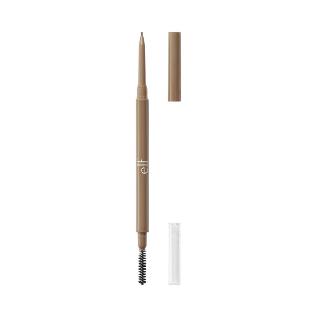 e.l.f. Cosmetics Crayon à Sourcils Micro-Fin, Taupe, 0,03 g, Montré avec l'Embout de Crayon Micro-Fin Allongé et le Capuchon Enlevé, Présentant un Canon Mince Taupe avec logo elf Blanc, et une Brosse Bobie avec un Capuchon Transparent à l'Extrémité Opposée, Conçu pour un detailing Précis des Sourcils et une Finition Naturelle, Convient Aussi pour Estomper des Produits pour Sourcils.