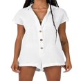 thumbnail image 1 of MesaSe Women Summer Short Sleeve Jumpsuits Shorts V Neck Button-Down Rompers, 1 of 6
