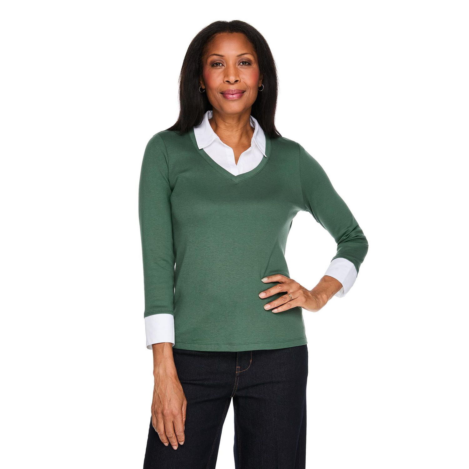 Karen Scott Women's Collared V-Neck Top