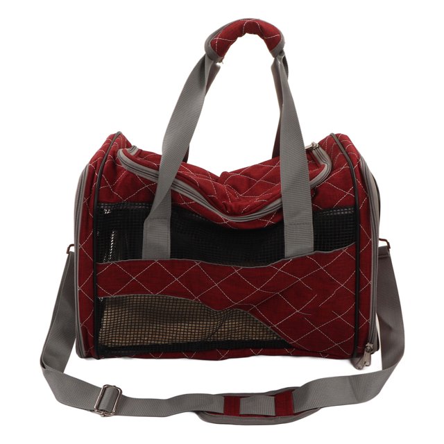 Pet Carrier, Extra Large Window Reflective Webbing Dog Carrier Travel Bag Stylish Multi Grid Design High Elasticity PVC Folding For Outdoor For Cat Wine Red,Grey