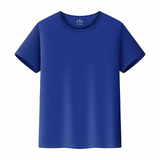 PMVFHDE T-Shirts Athlétiques à Col Rond pour Garçons, t-shirt à Manches Courtes Bleu, Conçu pour les Enfants de 9-10 Ans. Ce t-shirt Unisexe pour Tout-Petits et Enfants Présente un design Uni, des Manches Courtes et un Col Rond. Fabriqué en Tissu polyester Léger et Respirant, Il Offre du Confort pour le Port Quotidien, l'École Ou les Activités Extérieures. le t-shirt Est Montré sur une Vue Orientée vers l'Avant sur un Fond Blanc.