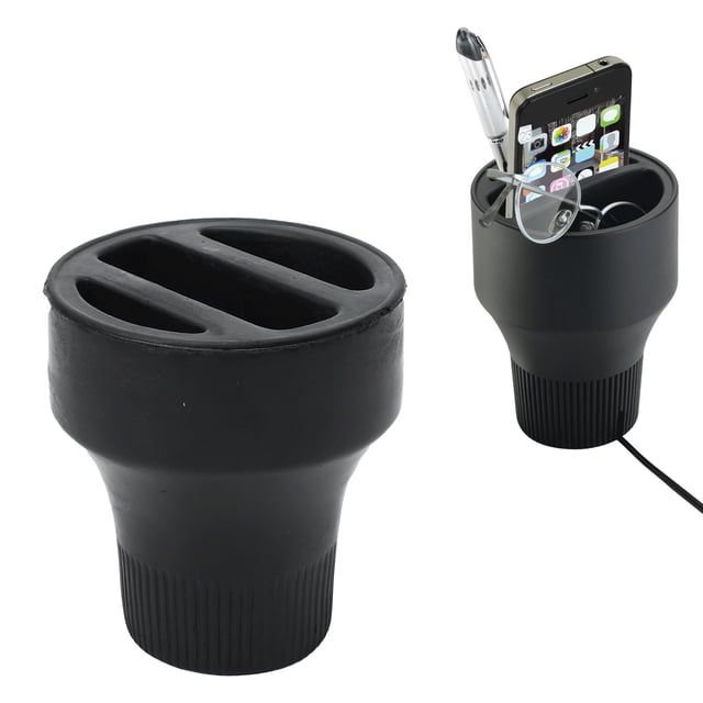 Perfect Solutions Organisateur de Porte-Gobelets en Mousse d'Urine Noire Convient à la Plupart des Porte-Gobelets pour Voiture, avec Trois Compartiments Moulés pour un Téléphone Cellulaire, des Lunettes, un Stylo et des notes, plus un Canal de Téléphone Intégré pour Charger les Câbles afin de Garder les Essentiels Organisés et Accessibles, Convient Aussi au Rangement de Petits Articles de Bureau.