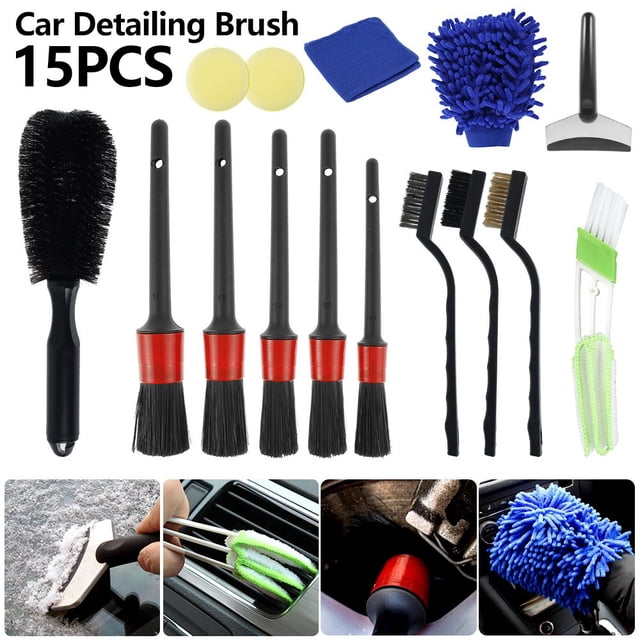 Ensemble de 15 Brosses de Beauté pour Voiture pour Nettoyer les Roues Ensemble de Brosses de Nettoyage pour Logo du Moteur Outil Multi-Fonction pour Réparation de Voiture
