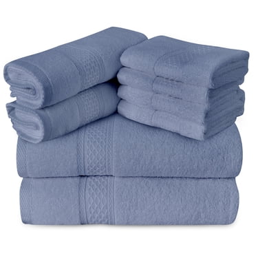 Gogreen 100% Cotton Bath Towel Sets of 8 Pieces, 2 Bath Towels 2 Hand Towels 4 Washcloths, Highly Absorbent Towels for Bathroom, Gym, Hotel (Blue)