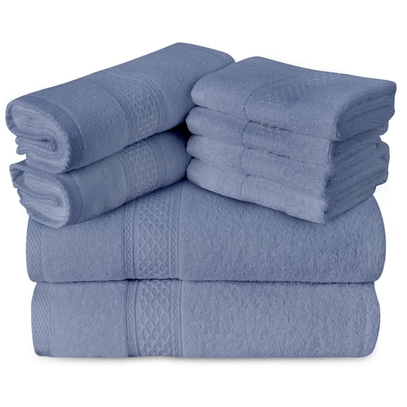 Gogreen Ensembles de Serviettes de Bain 100 % Coton de 8 Pcs, 2 Serviettes de Bain 2 Serviettes à Main 4 Débarbouillettes, Serviettes Hautement Absorbantes pour Salle de Bain, Gym, Hôtel (Bleu)