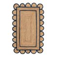 thumbnail image 1 of 4 x 4 Feet Square ( 120 cm x 120 cm ) Natural Jute with Blue Scalloped Area Rugs , Home Decor Rugs, 1 of 3