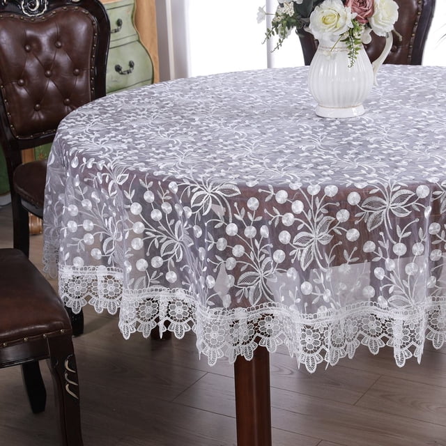 QJUHUNG Lace Round Tablecloth Embroidery Coffee Table Cover for Dining Room Picnic Wedding Party Banquet Home Decor