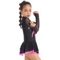 thumbnail image 3 of TiaoBug Robe de Patinage Artistique en Maille Élégante pour Filles avec Strass Manches Longues Robe Tutu de Danse Ballet Rose Vif 8, 3 of 7