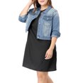 thumbnail image 2 of GRACE & GRANDEUR Women's Plus Jean Jackets Button Down Denim Bomber Jacket, 2 of 7