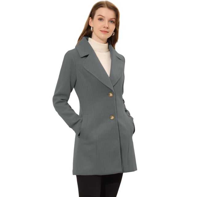 INSPIRE CHIC Women's Elegant Notched Lapel Button Single Breasted Winter Coat Deep Grey L