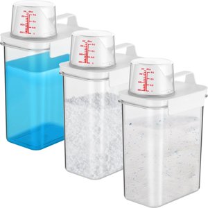 3 PCS Laundry Detergent Dispensers, 61oz Laundry Bead Dispenser, Clear Airtight Fabric Softener Container, Liquid Detergent Box for Laundry Room, Laundry Powder Box with Measuring Cup
