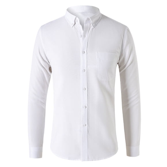 Fengqque Mens Solid Oxford Shirt Long Sleeve Dress Shirt Work Casual Button Down Shirts with Pocket White 16(XXXXL)