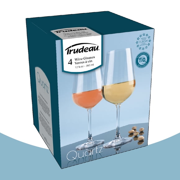 Trudeau Quartz White or Rose Wine glasses, 12.75OZ BX/4,Made in Europe, Dishwasher Safe