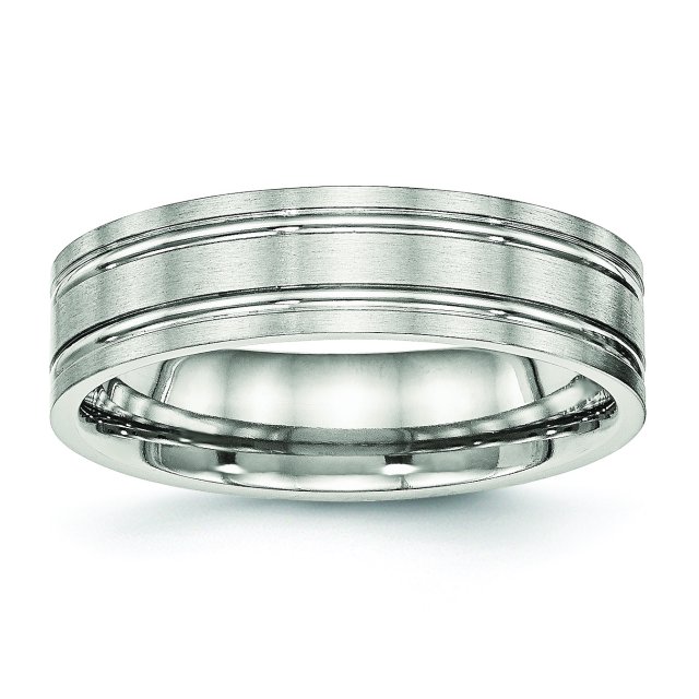Stainless Steel Brushed and Polished Ridged 6mm Band Ring 11 Size