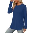 thumbnail image 4 of Yuyuzo Womens Tops Crew Neck Long Sleeve Side Split Solid Color Loose Casual Basic Fall Tunic Top, 4 of 6