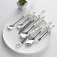 thumbnail image 4 of Birdeem 7Pcs Pearl Flatware Set, Silverware Set- Creative Stainless Steel Flatware Pearl Ceramic Handle Silverware Tableware for Kitchen Hotel Home Steak Knife Dessert Spoon Dishwasher,1 Set, 4 of 6