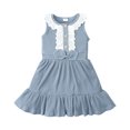 thumbnail image 1 of EQWLJWE Robe Bébé Fille Tout-Petit Enfants Bébé Filles Dentelle Côtelée Sans Manches Nœud Princesse Robe une Pièce, 1 of 7