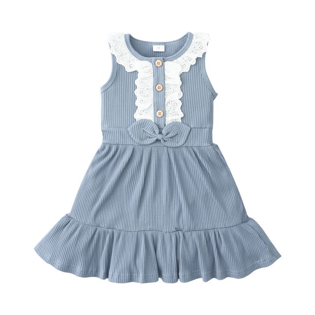 EQWLJWE Robe Bébé Fille Tout-Petit Enfants Bébé Filles Dentelle Côtelée Sans Manches Nœud Princesse Robe une Pièce