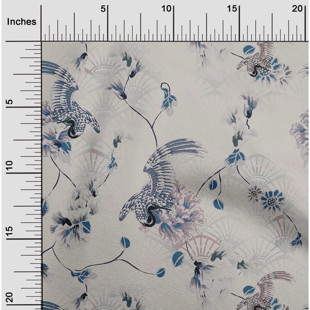 oneOone Rayon Dusty Gray Fabric Floral & Peacock Craft Projects Decor Fabric Printed By The Yard 56 Inch Wide