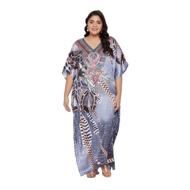 Robes Caftans en Satin de Polyester pour Femmes Grande Taille Longues Maxi Kimono Caftans pour Dames