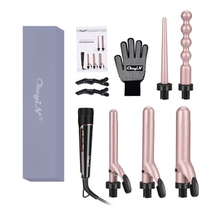CkeyiN 5 en 1 Ensemble de baguette en fer de curling Curler Curler avec barres interchangeables LCD 30-speed Réglage de température Curling Iron Tourmaline Ceramic Hair Iron + Gants résistants à la chaleur