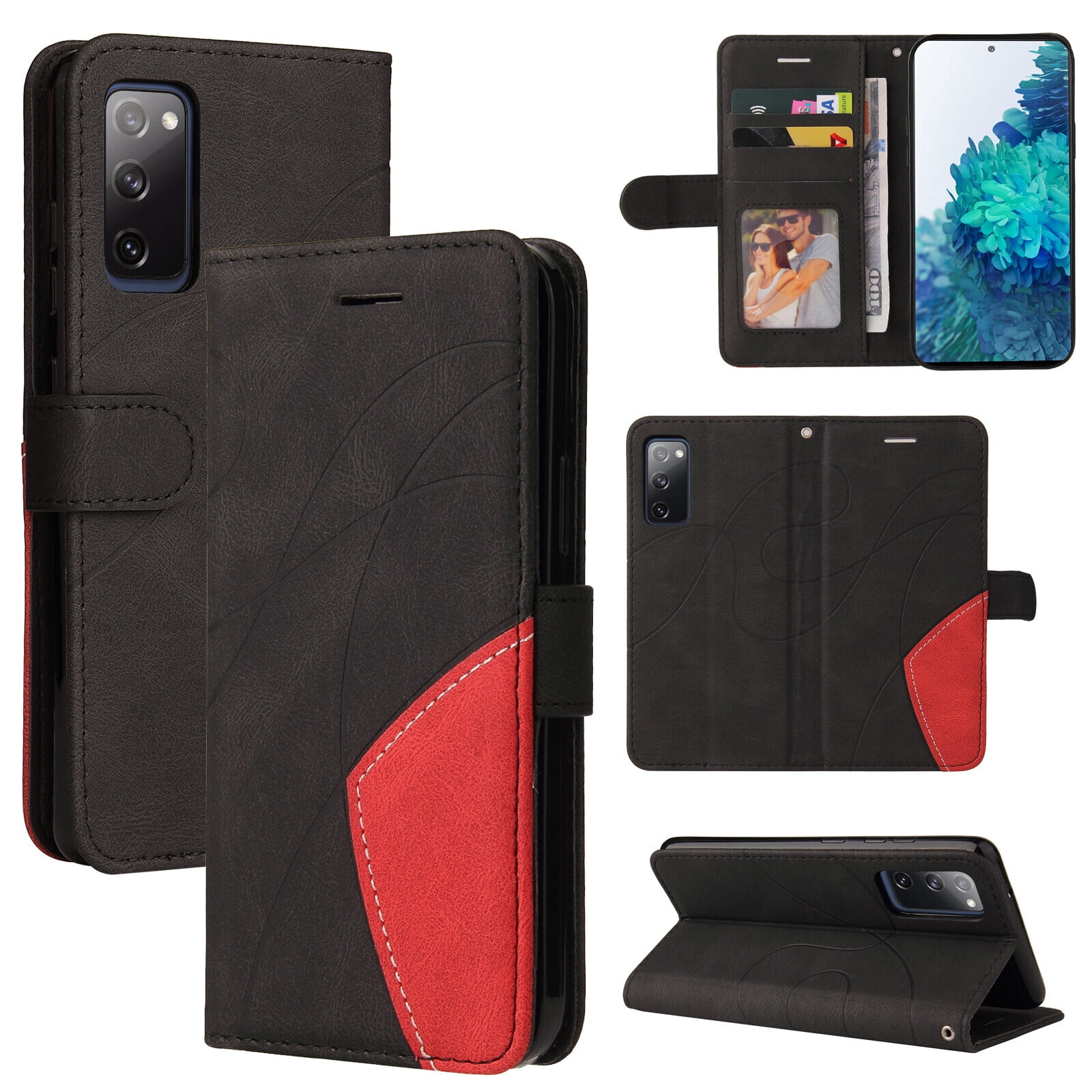 Compatible Samsung Galaxy S20 FE 4G/5G Case, Leather Wallet Case Stand View Magnetic Clasp Book Flip Folio Phone Cover - Black