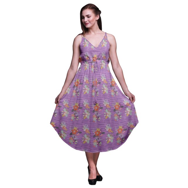 Bimba Floral Ladies Printed Resort Midi Drawstring Dress Spaghetti Strap Beach Wear-XXX-Large