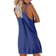 thumbnail image 3 of LOVZFMLL Robe d'Été pour Femme à Bretelles Spaghetti, Boutonnée à l'Avant, Mini Robe Décontractée Ample à Encolure en U, Robe Débardeur Droite avec Poches, Bleu G, 3 of 5