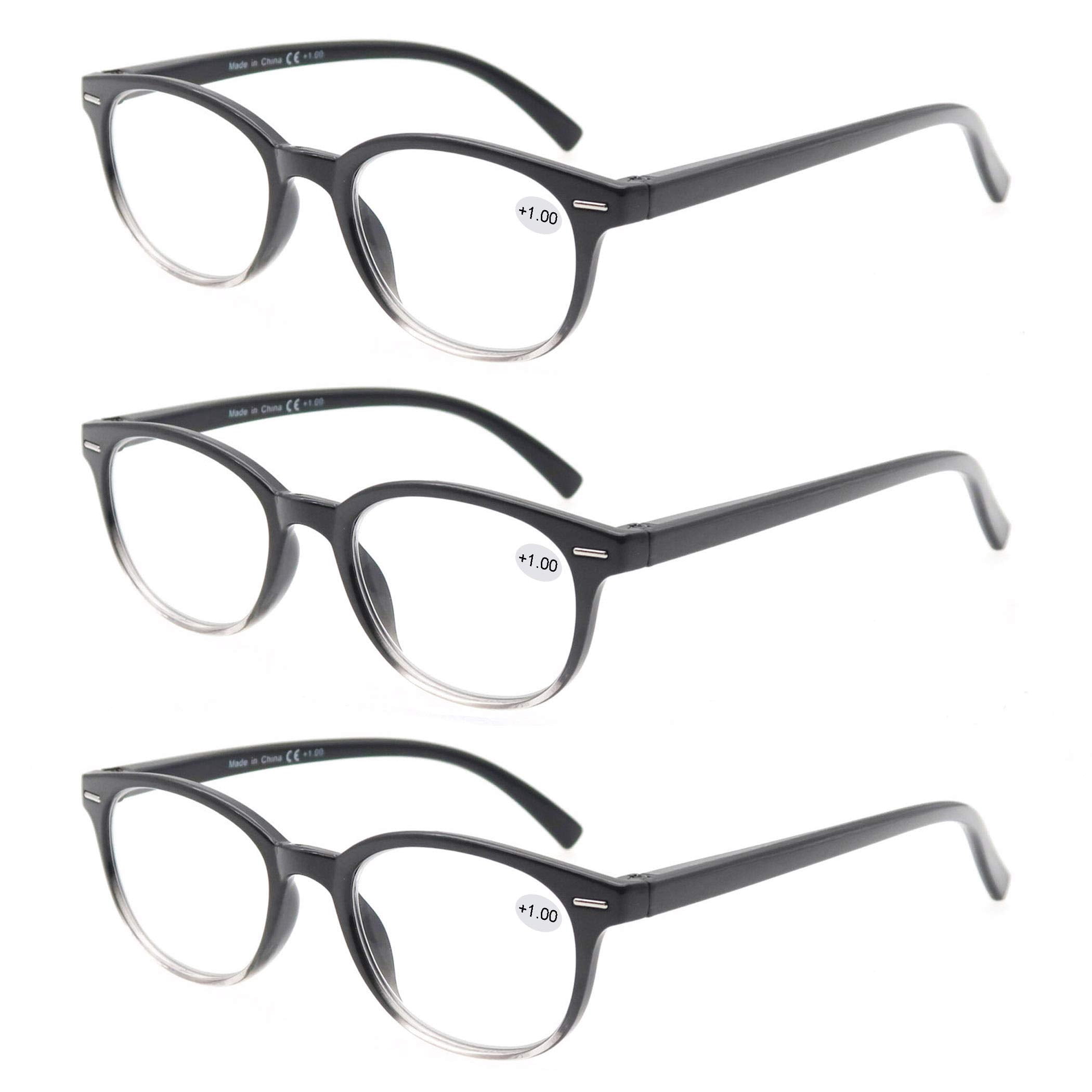 MODFANS Round Stylish Reading Glasses 3 Pair with Spring Hinge Fashion Glasses for Reading for Men and Women +2.50