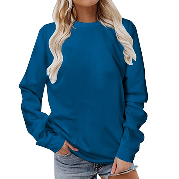 Mlzmgr Sweatshirts for Women Long Sleeve with Pockets Fleece Outdoor Warm Casual Tops for Women Solid Color