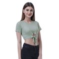 thumbnail image 4 of Moomaya T-Shirt Court à Nœud devant pour Femmes, Manches Courtes, Col Rond, Haut Noué, 4 of 7