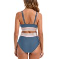 thumbnail image 4 of YUTK Bathing Suit for Women - Women's Bikini High Waisted Split Color Suit with Drawstring Gathered Abdominal Swimsuit Navy L, 4 of 9