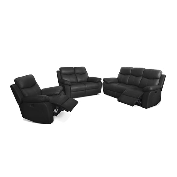 Levoluxe Aveon 3 Piece Pillow Top Arm Reclining Sofa, Loveseat and Chair Set in Leather Match (Black)