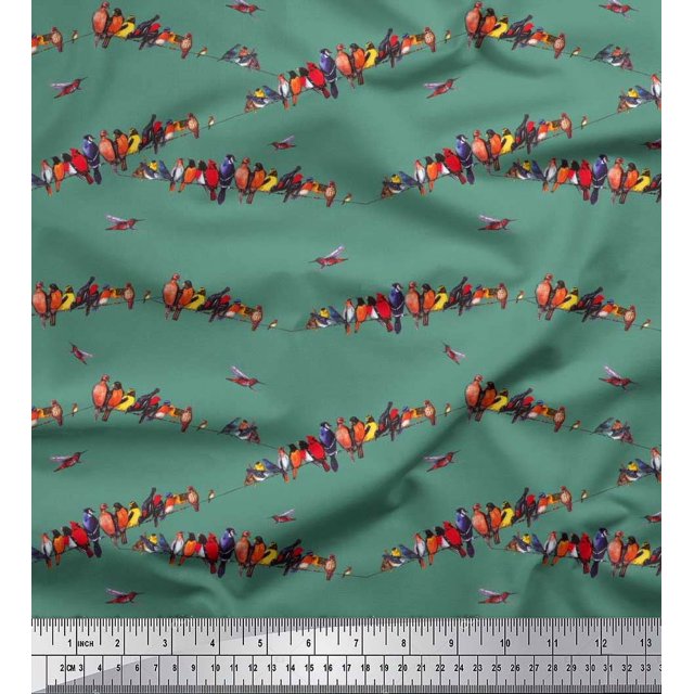 Soimoi Georgette Viscose Fabric Colorful Bird Print Fabric by Yard 42 Inch Wide