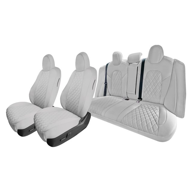 FH Group Neoprene Waterproof Custom Fit Car Seat Covers for 2017-2024 Tesla Model 3 Solid Gray Full Set