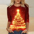 thumbnail image 1 of QIPOPIQ Hauts à Col Rond pour Femmes Manches 3/4 Coupe Ample Chemises Décontractées Basiques Unies Blouses Liquidation, 1 of 4