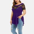 thumbnail image 1 of Leutsin Grande Taille Femme Uni Dentelle Florale Col Rond Asymétrique Trois Quarts Grande Taille Hauts Blouse Grande Taille, 1 of 5