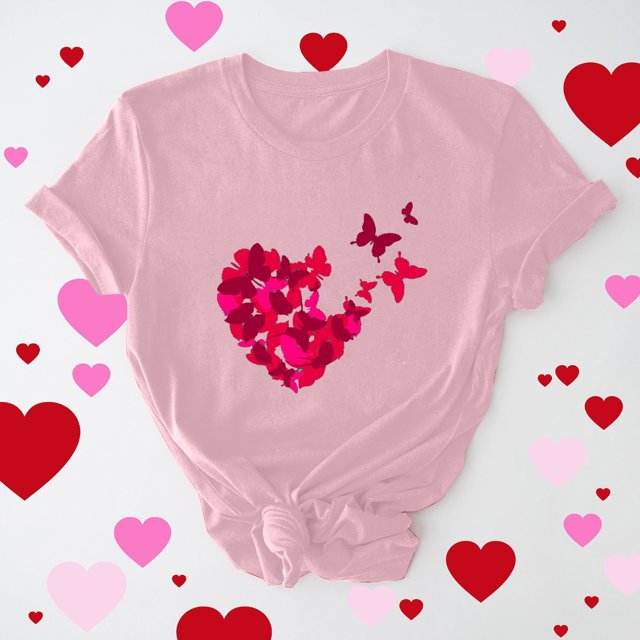 Meichang Valentine's Day Chemises pour Femmes Imprimé Cœur Manches Courtes Col Rond Pull Ample Décontracté Vacances