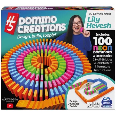 Spin Master Games, Lily Hevesh H5 Domino Creations 100-Piece Neon Dominoes Set, Building Toys for Kids & Family, Classic Activity Game, 1 &