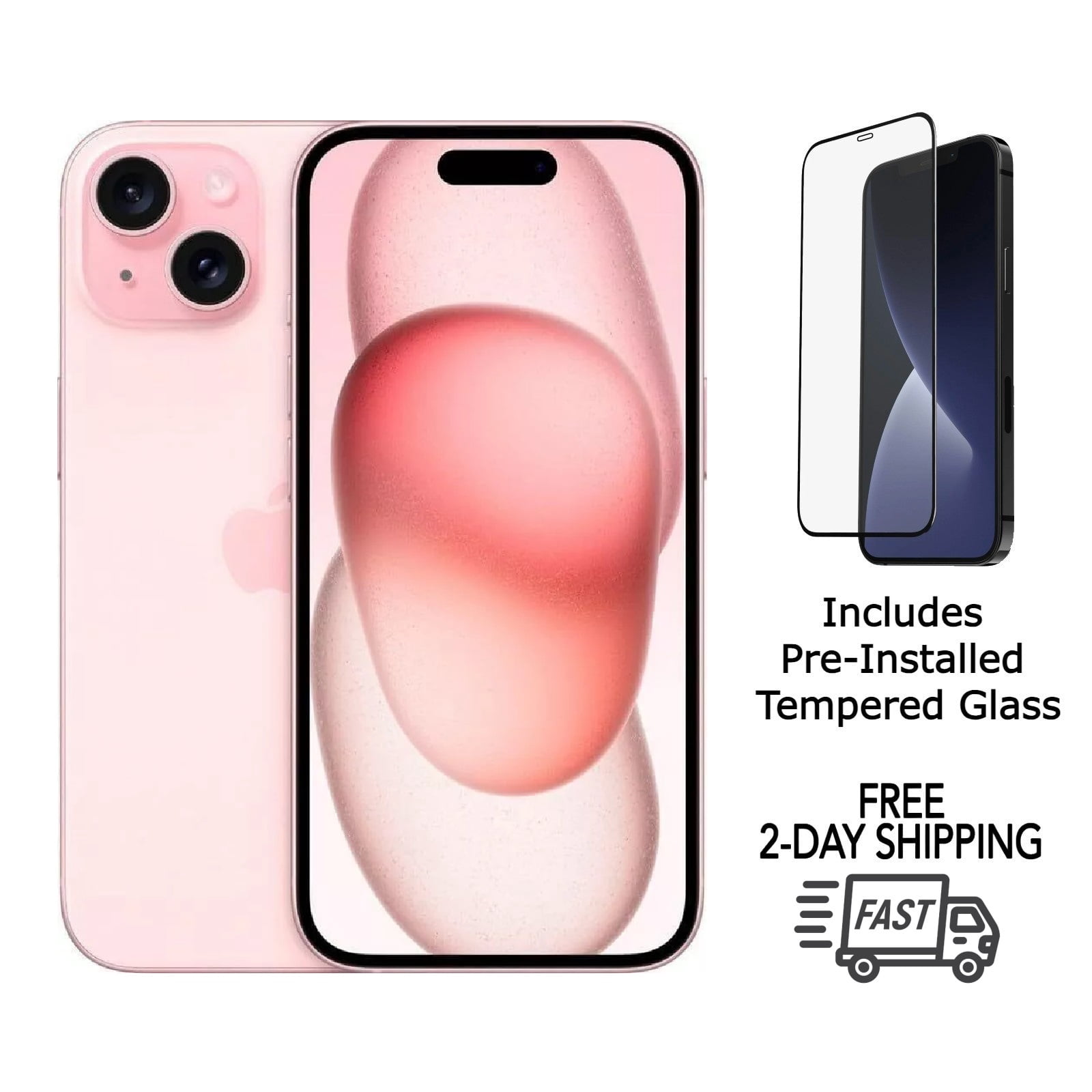 Refurbished Apple iPhone 15 A2846 (Fully Unlocked) 128GB Pink (Grade A) w/ Pre-Installed Tempered Glass