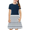 thumbnail image 2 of Liquidation Aujourd'hui Iumwxz Robe Décontractée Trapèze Robe Tunique pour Adolescentes Robe Col Ras du Cou Imprimé à Rayures Manches Courtes Robes pour Enfants Robe Ravissante pour Costume 4-14a, 2 of 7
