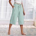 thumbnail image 2 of Kaemgyyd Womens Plus Size Capris Lounge Drawstring Cotton Linen Bermuda Shorts Flowy Wide Leg Beach Vaction Cropped Trousers, 2 of 6