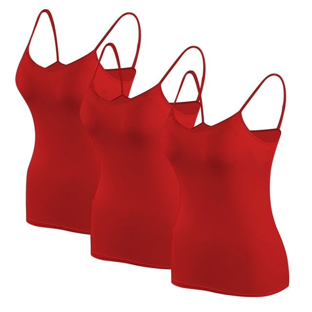 Timegard Camisoles pour Femmes 3 Pcs avec Soutien-Gorge Intégré Col Rond Bretelles Spaghetti Ajustées Douces Maillots de Corps Décontractés Hauts de Pyjama