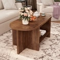 thumbnail image 3 of Wirrytor 43.3” Oval Coffee Table, Farmhouse Coffee Tables for Living Room Small, Fluted Coffee Table with Open Storage Shelf, Wood Centre Table for 2-Tier Coffee Table, Walnut, 3 of 7