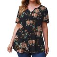 thumbnail image 2 of T-Shirt Imprimé pour Femmes Grande Taille à Boutons, Manches Courtes, Col en V, 2 of 6