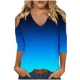 thumbnail image 1 of cfhntfmh 3/4 Sleeve Tops for Women Fashion Cold-Shoulder V Neck Printed T-Shirts Fall Lounge Solid Color Basic Vacation Shirts, 1 of 5
