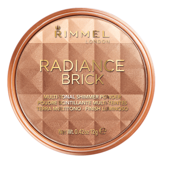 Rimmel Radiance Brick, poudre bronzante multi-tonale ultra-fine, effets scintillants doux, éclat sain et glamour, 100% Sans Cruauté